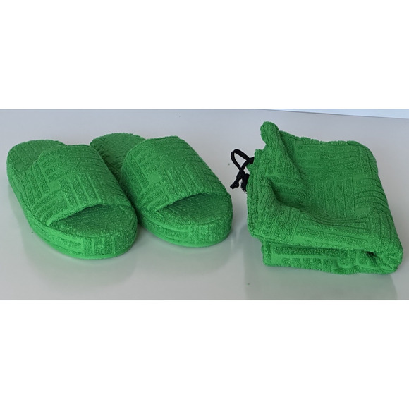 Bottega Veneta Intrecciato Geometric Sponge Slipper Green 9 US 660245 NIB $600